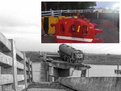 Gambhira bridge accident administration built wall on the bridge but did not take out the rescue vehicles | गुजरातमध्ये कोसळलेल्या पुलावर बांधली भिंत; मदत करायला गेलेल्या गाड्या आतच अडकल्या, प्रशासन म्हणालं... Gambhira bridge accident administration built wall on the bridge but did not take out the rescue vehicles | गुजरातमध्ये कोसळलेल्या पुलावर बांधली भिंत; मदत करायला गेलेल्या गाड्या आतच अडकल्या, प्रशासन म्हणालं...