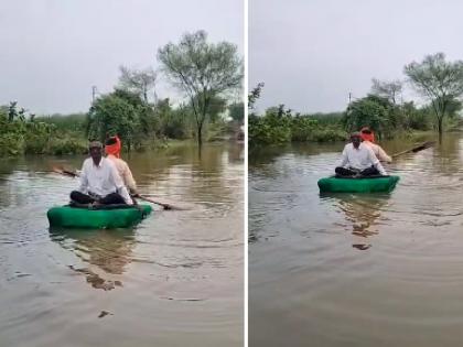 Nanded: Trapped in the flood, but did not abandon duty; Teachers reached the flag hoisting ceremony with the support of Thermocol | Nanded: पुरातही कर्तव्य सोडले नाही; थर्माकोलचा आधार घेऊन शिक्षक पोहोचले ध्वजारोहणाला