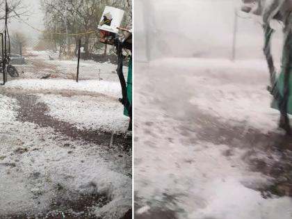 Ashti taluka lashed with hail storm with forced winds; Major damage to orchards | Video: आष्टी तालुक्यास वादळी वाऱ्यासह गारपीठीचा तडाखा; फळबागांचे मोठे नुकसान