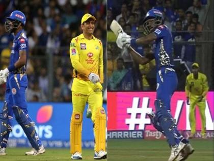 IPL 2019: MS Dhoni watching Hardik Pandya executes the helicopter shot | IPL 2019 : हार्दिकचा हेलिकॉप्टर शॉट पाहून धोनी फक्त हसतच बसतो तेव्हा...