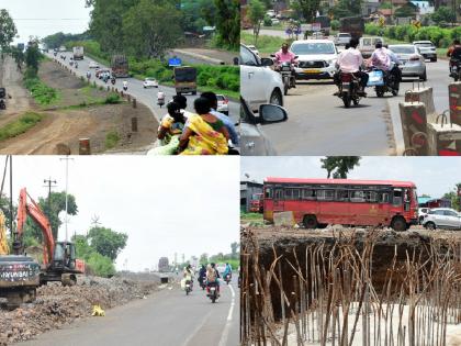 Accident due to incomplete work of six lading of Satara-Kolhapur-Kagal highway | Kolhapur- सहापदरी महामार्गाचा विचका : धोकादायक खोदकाम, खड्डे, अपूर्ण काम; सूचना फलकांचा अभाव