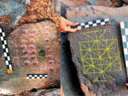 Remains of 'Mankala', 'Waghbakri' games at Khanderi; 10 copies of Mankala found in search operation | अलिबाग: खांदेरीवर ‘मंकला’, ‘वाघबकरी’ खेळांचे अवशेष; शोधमोहिमेत सापडले मंकलाचे १० पट Remains of 'Mankala', 'Waghbakri' games at Khanderi; 10 copies of Mankala found in search operation | अलिबाग: खांदेरीवर ‘मंकला’, ‘वाघबकरी’ खेळांचे अवशेष; शोधमोहिमेत सापडले मंकलाचे १० पट
