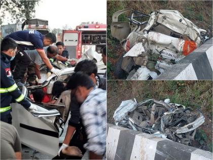 Car-container Accident near Khopoli; Four died on the spot | खोपोलीजवळ कार-कंटेनरचा थरकाप उडवणारा अपघात; कारचा चक्काचूर, चार जण जागीच ठार