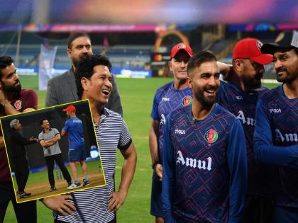 icc world cup 2023 Sachin Tendulkar pays the Afghanistan camp a visit ahead of AFG vs AUS clash  | AFG vs AUS : अफगाणिस्तानच्या खेळाडूंसोबत सचिनची ग्रेट भेट; मुंबईत एकाच फ्रेममध्ये दिसले ३ दिग्गज