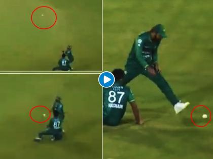 PAK vs WI: Iftikhar Ahmed and M Hasnain dropped an easy catch, remind fans of SHOAIB-AJMAL epic drop, Watch video | PAK vs WI : ना तुला ना मला....!; पाकिस्तानी खेळाडूंनी सोडला सोपा झेल, नेटिझन्सना मिळाली खिल्ली उडवण्याची संधी, Video