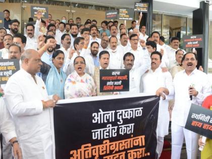 Loud sloganeering on the steps of the Vidhan Bhavan Mumbai | पन्नास खोके... एकदम ओके..; विधानभवनाच्या पायऱ्यांवर जोरदार घोषणाबाजी