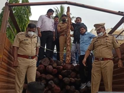 Five person were arrested who smuggling of sandalwood; Property worth Rs 6.5 crore seized with truck | रक्तचंदनाची तस्करी करणाऱ्या पाच जणांना बेड्या;  ट्रकसह साडेसहा कोटींचा मुद्देमाल जप्त