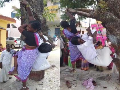  In Kolkuru village of Sangareddy, Tamil Nadu, a couple was hanged from a tree on suspicion of practicing black magic, watch video  | इथे माणुसकी हरली! काळी जादू करत असल्याच्या संशयावरून जोडप्याला झाडाला लटकवले