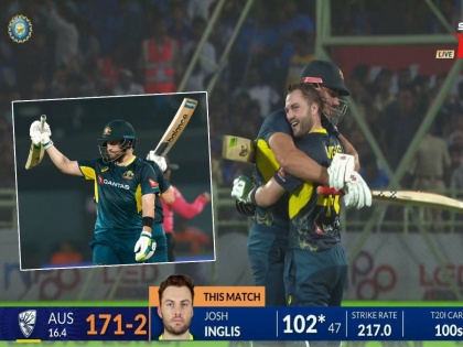 IND vs AUS 1st t20 Live Australia set India a target of 209 to win, josh inglis hit a 50-ball 110 while Steve Smith scored 52 | IND vs AUS : ८ सिक्स, ११ फोर! विशाखापट्टनमवर ऑस्ट्रेलियाचाच 'जोश', भारताच्या युवा ब्रिगेडची धुलाई