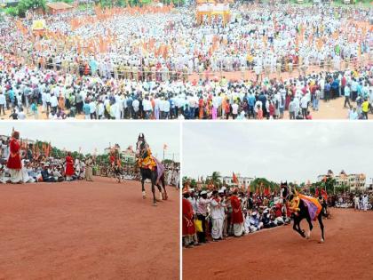 ashadhi wari 2022 Tukaram maharaj palanquin in Indapur is a colorful round arena ceremony | VIDEO | डोळ्यांचे पारणे फेडणारा तुकोबांच्या पालखीचा इंदापूरात रंगला गोल रिंगण सोहळा