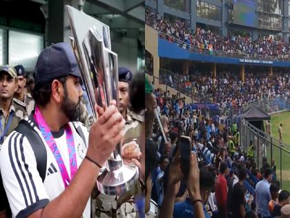 t20 world cup 2024 Rohit Sharma chants in Wankhede stadium, watch here video | इंडिया का राजा, रोहित शर्मा...! वानखेडेवर हिटमॅनचा जलवा; चाहत्यांचा एकच जल्लोष, Video