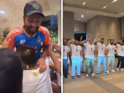 Captain Rohit Sharma was welcomed by his friends at his home | रोहित शर्माच्या घरी 'ग्रँड सॅल्यूट'ने स्वागत! तिलक वर्मासह बालपणीच्या मित्रांनी खांद्यावर घेतलं; पाहा व्हिडीओ