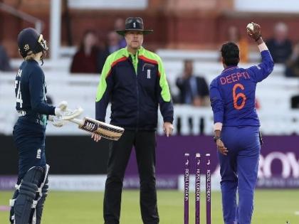 IND-W vs ENG-W: Mankading again on the cricket field, Deepti Sharma's move leaves the English team speechless | IND-W vs ENG-W: क्रिकेटच्या मैदानात पुन्हा मांकडिंग, दीप्ती शर्माच्या चालीने इंग्लिश संघ अवाक्