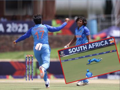 ICC Women's Under-19 T20 World Cup Final : England are struggling on 43-6 as Charis Pavely is given out lbw, Video  | ICC Women's Under-19 T20 World Cup Final : अफलातून कॅच, भेदक गोलंदाजी! भारताच्या पोरींसमोर इंग्लंडने टेकले गुडघे, ४३ धावांत ६ बाद, Video 