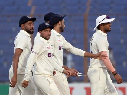 IND vs BAN, 1st Test : Kuldeep Yadav scored a 40 and picked up a five wicket haul, India will bat again as Bangladesh bowled out for 150 runs | IND vs BAN, 1st Test : कुलदीप यादवच्या पाच विकेट्सने बांगलादेशला गुंडाळले; तरीही भारताने Follow On नाही दिले