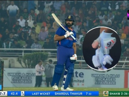 IND vs BAN 2nd ODI Live : Captain Courageous! After getting hit on the thumb and going to a hospital to get scans, Rohit Sharma returns back to the field with a bat in his hand. India now need 64 runs from 42 balls   | IND vs BAN 2nd ODI Live : धाडसी कॅप्टन! संघ अडचणीत असताना जखमी रोहित शर्मा बोटाला पट्टी बांधून मैदानावर उतरला