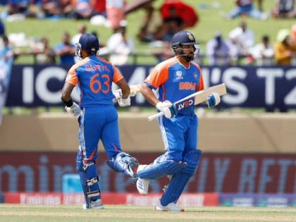 T20 World Cup 2024, IND vs ENG Semi Live Marathi : Rohit Sharma ( 57) & Suryakumar Yadav ( 47) brillient 73 runs partnership, India set 172 runs target to England | IND vs ENG : रोहित शर्मा, सूर्यकुमार यादव यांची फटकेबाजी; इंग्लंडसमोर उभं केलं तगडं लक्ष्य 