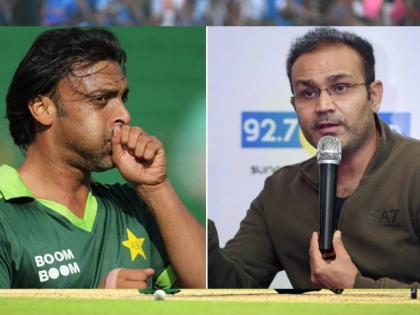 ICC ODI World Cup IND vs PAK Live : Virender Sehwag troll shoaib akhtar on his Khamosh Chokkay comment  | IND vs PAK Live : ...मजा ८-० की हार मे! वीरेंद्र सेहवागची शायरी, शोएब अख्तरच्या लागेल जिव्हारी