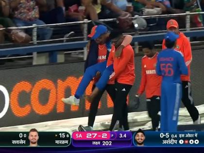 India vs South Africa 3rd T20I Live Marathi : Suryakumar Yadav being carried out, Jadeja is the "Stand-in Captain" currently as Surya is not in the field  | शतकवीर सूर्यकुमार यादवला उचलून मैदानाबाहेर नेण्यात आले; दुखापतीमुळे भारताचे टेंशन वाढले