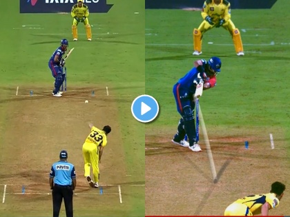 Mukesh Choudhary superb swing to clean bowled Axar Patel IPL 2022 CSK vs DC video | Mukesh Choudhary Super Swing Axar Patel Wicket Video: सुपर स्विंग! चेंडू टप्पा पडताच आत वळला अन् अक्षर पटेल बघतच राहिला...