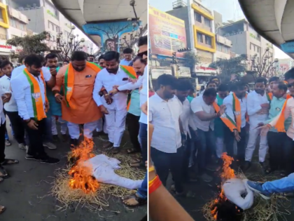 BJP aggressive on Jitendra Awha's statement; Protest in Latur by burning a symbolic effigy | लातूरात भाजपा जितेंद्र आव्हाडांच्या वक्तव्यावर आक्रमक; प्रतीकात्मक पुतळ्याचे दहन करून निषेध