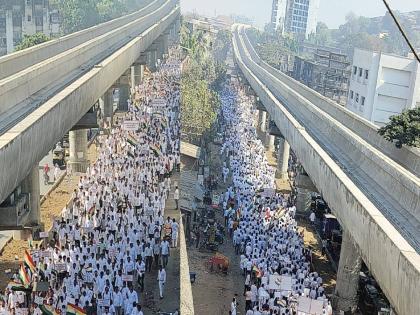 In Bhiwandi thousands of Jains on the streets, | झारखंड येथील सम्मेतशिखर येथील जैनतीर्थं क्षेत्रास पर्यटन स्थळ घोषित; भिवंडीत हजारो जैन धर्मीय रस्त्यावर