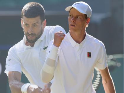 Jannik Sinner Beats Novak Djokovic To Set Up Maiden Wimbledon Final 2025 With Carlos Alcaraz | Wimbledon Final: जोकोविचचं विक्रमी ग्रँडस्लॅम जेतेपदाचं स्वप्न भंगले; यानिक सिनरनं एकतर्फी मात देत गाठली फायनल Jannik Sinner Beats Novak Djokovic To Set Up Maiden Wimbledon Final 2025 With Carlos Alcaraz | Wimbledon Final: जोकोविचचं विक्रमी ग्रँडस्लॅम जेतेपदाचं स्वप्न भंगले; यानिक सिनरनं एकतर्फी मात देत गाठली फायनल