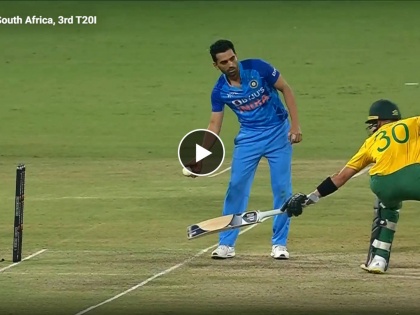 IND vs SA 3rd T20I Live Updates : A warning by Deepak Chahar for a non striker's end run out, he didn't run Tristan Stubbs out while backing too far, Video | IND vs SA 3rd T20I Live Updates : Deepak Chahar ने वॉर्निंग देऊन सोडले, Mumbai Indiasच्या युवा खेळाडूने मग फटके मारले, Video 