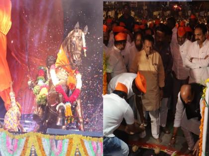 Equestrian statue of Shivaji Maharaj inaugurated in Jat sangli | जतमध्ये शिवाजी महाराजांच्या अश्वारूढ पुतळ्याचे लोकार्पण, पालकमंत्री सुरेश खाडेंनी केलं जयंत पाटलांचं कौतुक