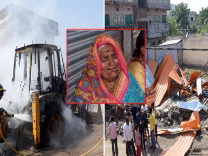 Video: JCB of municipal corporation burnt by angry mob after breaking old woman's tin shed | Video: वृद्ध महिलेचे पत्र्याचे शेड तोडल्याने संतप्त जमावाने महापालिकेचा जेसीबी जाळला