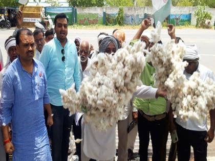 'Swabhimani Shetkari' threw cotton in the Commissionerate Division | ‘स्वाभिमानी शेतकरी’ने फेकला विभागीय आयुक्तालयात कापूस 