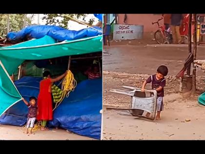 Brave child helping his mother in storm to save her shop video goes viral | VIDEO : वादळ-वाऱ्यात आईच्या दुकानाला वाचवत आहे चिमुकला, पाहून मन येईल भरून...