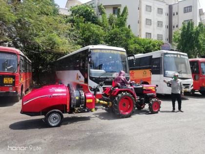 Sanitizer sprayer by Mumbai Central Depot Tracker, ST | एसटीच्या मुंबई सेंट्रल डेपोत ट्रॅकरद्वारे सॅनिटायझर फवारणी