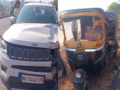 Accident at Nandgaon on Mumbai Goa highway, rickshaw car collided head-on | मुंबई-गोवा महामार्गावर नांदगाव येथे अपघात, रिक्षा-कारची समोरासमोर धडक 