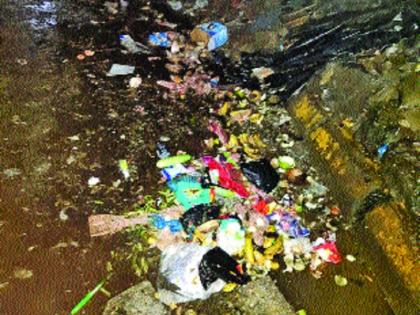 The kingdom of dirt in the fish market area of Diwali Koliwada | दिवाळे कोळीवाड्यातील मासळी मार्केट परिसरात घाणीचे साम्राज्य