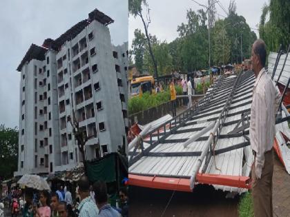 The iron roof of a building collapsed in Kankavli due to gusty winds, fortunately a major loss was avoided | सोसाट्याच्या वाऱ्यामुळे कणकवलीत इमारतीवरील लोखंडी छप्पर कोसळले, सुदैवाने मोठी हानी टळली