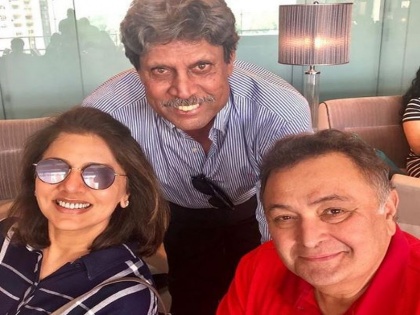 Neetu kapoor shares a super charged selfie on social media with rishi kapoor and kapil-dev | ऋषी कपूर यांना भेटण्यासाठी पोहचले कपिल देव, फोटो आला समोर