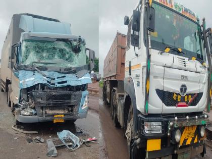 A container was hit from behind by another container near Gote village on the Pune Bengaluru highway the driver was seriously injured | Satara: कंटेनरला दुसऱ्या कंटेनरची पाठीमागून भीषण धडक, चालक गंभीर जखमी 