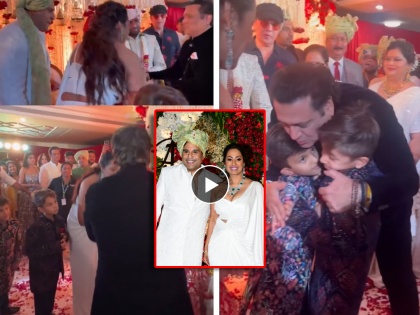 krushna abhishek wife kashmira shah touches govinda feet at aarti singh wedding video | ...अन् भर मांडवात कश्मीरा पडली गोविंदाच्या पाया, अभिनेत्याने नातवांना मारली मिठी; भावुक करणारा व्हिडिओ