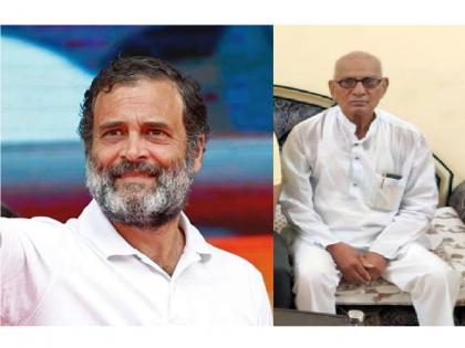 86 year old congress worker who performs Abhishek every year in the name of Rahul Gandhi | राहुल गांधी यांच्या नावाने 'ते' करतात दरवर्षी अभिषेक