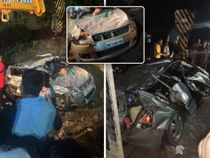 Fatal accident involving container and car in Khandala; Husband and wife died on the spot and six others were injured | खंडाळ्यात कंटेनर आणि कारचा भीषण अपघात; पती-पत्नीचा जागीच मृत्यू तर सहा जण जखमी