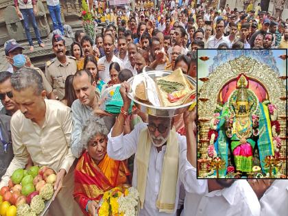 Tirupati Devsthan Shalu offering to Ambabai | Navratri2022: अंबाबाईला तिरुपती देवस्थानचा मानाचा शालू अर्पण