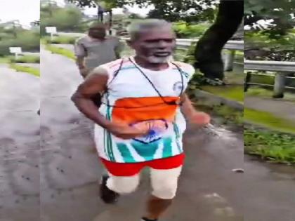 On the occasion of Independence Day, 64-year-old Mahipati Shankar Sankpal ran a distance of 75 kilometers in nine hours and nine minutes | देशाला अनोखी मानवंदना, कोल्हापूरचे ६४ वर्षीय वृध्द नऊ तास नऊ मिनिटे ७५ किलोमीटर धावले