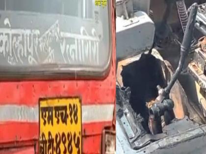 Fire in Kolhapur-Ratnagiri bus cabin, 55 passengers escaped safely due to the incident of the driver | काेल्हापूर-रत्नागिरी बसला आग, चालकाच्या प्रसंगावधानाने ५५ प्रवासी सुखरुप बचावले