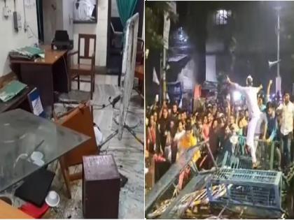 Kolkata rape-murder : 'Reclaim the Night' protest turns violent as mob vandalises RG Kar hospital, pelt stones at cops, tear gas used | कोलकात्यातील आरजी कर रुग्णालयात जमावाकडून तोडफोड, पोलिसांनी केला लाठीचार्ज