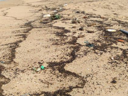 Black colored oil mixture on the beach -: Fishermen - harmful to the operators | समुद्रकिनाºयावर काळ्या रंगाच्या तेलाचे मिश्रण -: मच्छिमार -पर्यटकांना हानीकारक