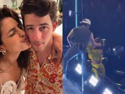 Nick kisses Priyanka Chopra before cutting birthday cake at Omaha concert | भर कार्यक्रमात प्रियंका चोप्रासोबत रोमाँटिक झाला निक जोनास, 'तो' व्हिडीओ झाला व्हायरल