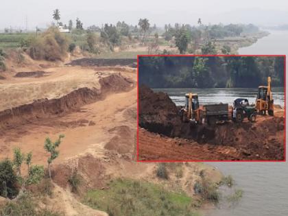 Unauthorized mining of soil in Koyna river basin The course of the river changed | Satara: मातीसम्राटांनी पोखरलं; कोयनेचं पात्रचं बदललं!, नदीकाठावर बेसुमार उत्खनन