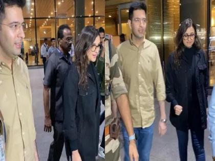 Parineeti Chopra and raghav chadha snapped at the Mumbai airport | Parineeti Chopra and Raghav Chadha : रिलेशनशिपच्या चर्चा जोरात, पुन्हा एकत्र दिसले परिणीती चोप्रा व राघव चड्ढा