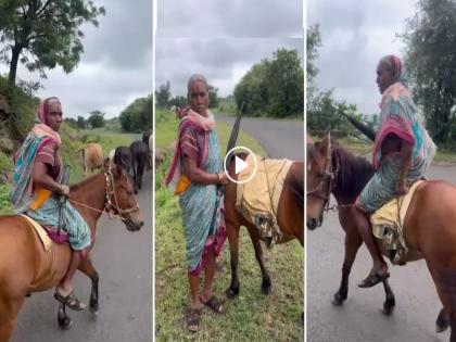 house, horticulture and livestock in the valley; A 70-year-old Lahnabai Gavhane does the maintenance from a 'hourse' | डोंगरात घर, बागायती शेती अन् जनावरं; ७० वर्षांच्या लाहनाबाई 'घोडी'वरून ठेवतात सारं नजरेत